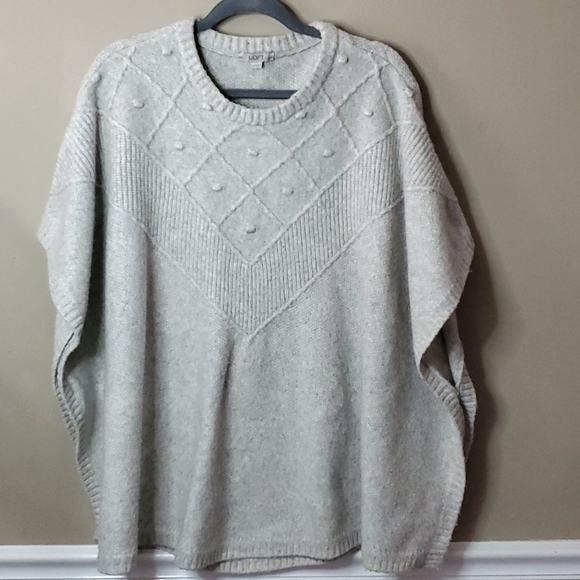 LOFT Bobble Poncho Sweater in Pale Oat Heather Size XL/XXL - Picture 2 of 9